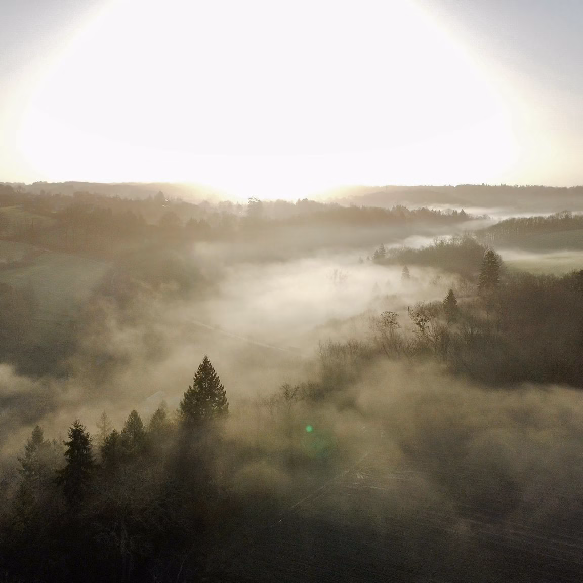 Mist in de morgen bij les Isles